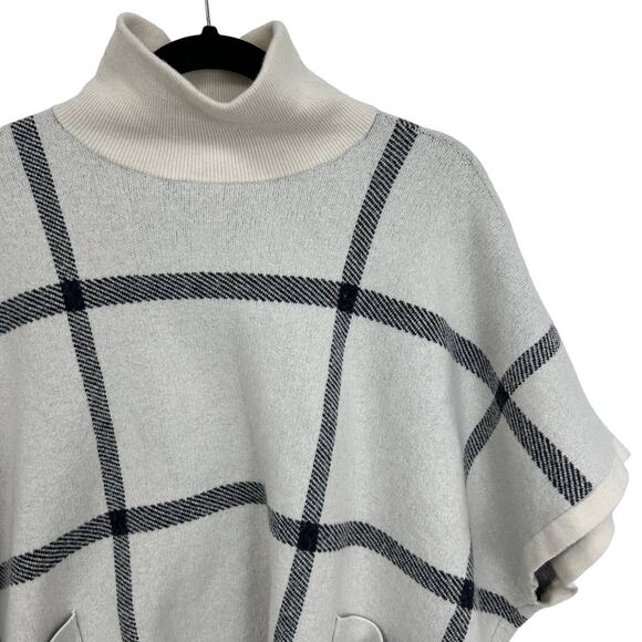 Ann Taylor Wool Windowpane Turtleneck Poncho Sweater Womens XS/S White - Picture 5 of 6